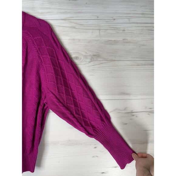 Tahari Sweater Womens XL Magenta Cable Knit Crewneck Pullover Long Sleeve Soft - Picture 3 of 10